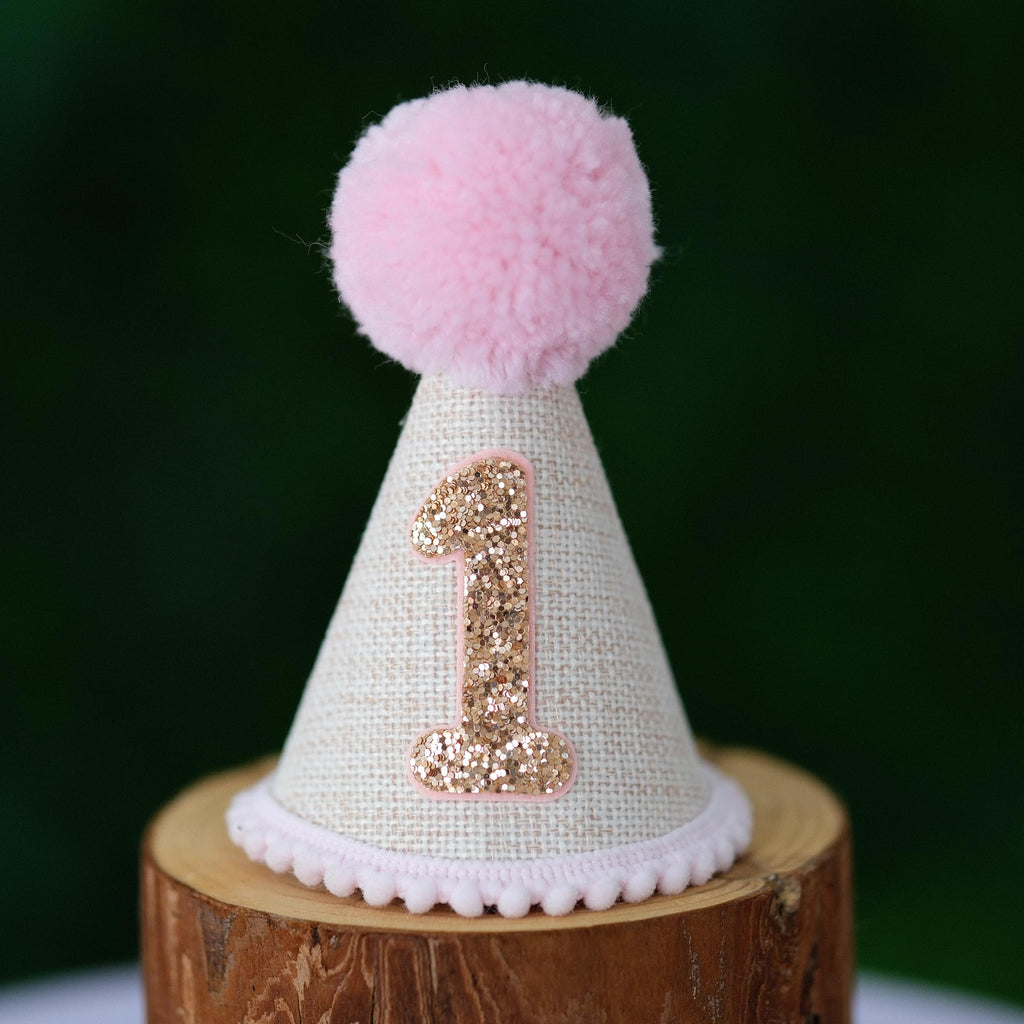 Handmade Cone and Crown Felt Birthday Hat for Baby's First Birthday Party Decor and Photo Props