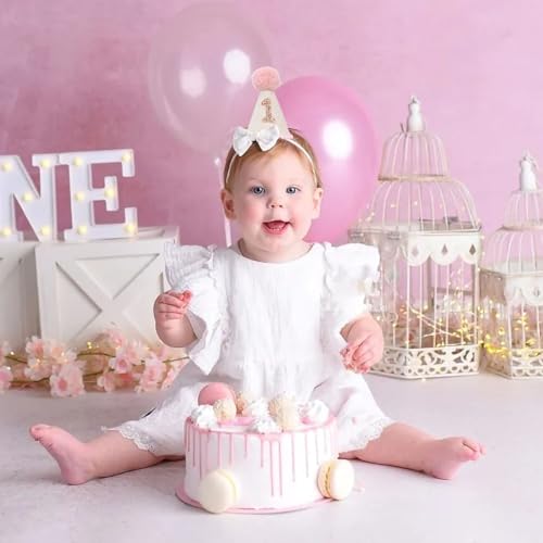 Handmade Cone and Crown Felt Birthday Hat for Baby's First Birthday Party Decor and Photo Props