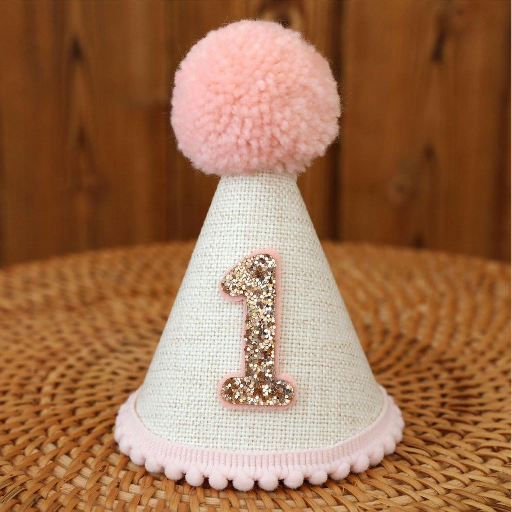 Handmade Cone and Crown Felt Birthday Hat for Baby's First Birthday Party Decor and Photo Props