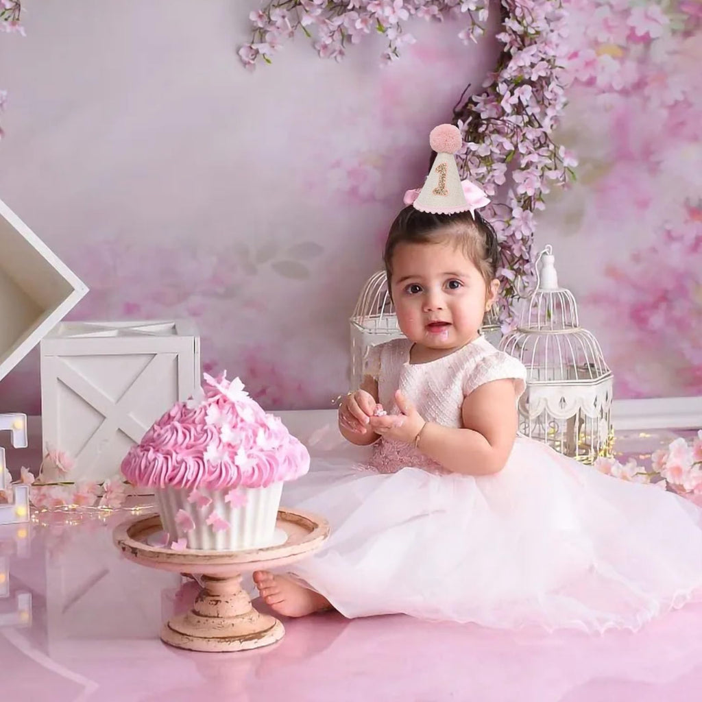 Handmade Cone and Crown Felt Birthday Hat for Baby's First Birthday Party Decor and Photo Props