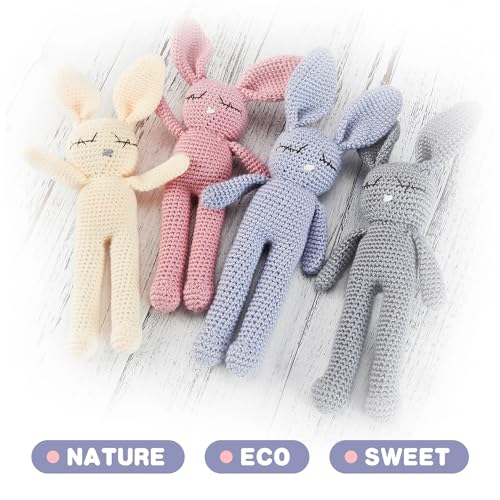Handmade Crochet Bunny Rabbit Plush – 11-Inch Soft Stuffed Animal for Babies, Easter Gift (Blue)