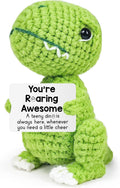 Handmade Crochet Dinosaur with Positive Card – Funny Emotional Support Gift for Stress Relief