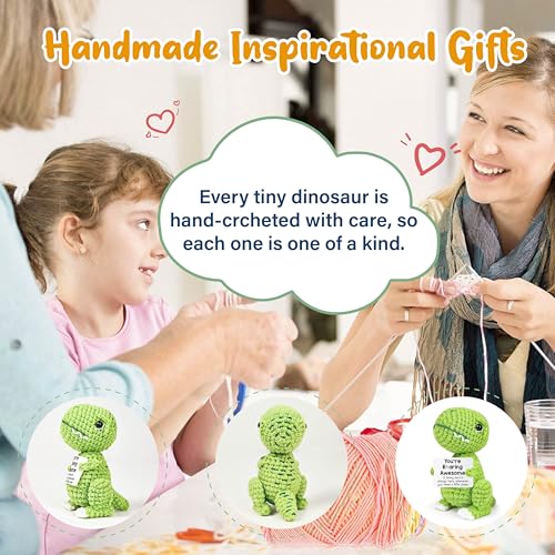 Handmade Crochet Dinosaur with Positive Card – Funny Emotional Support Gift for Stress Relief