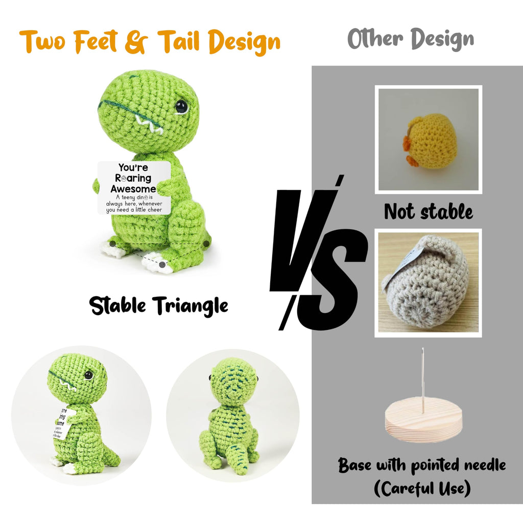 Handmade Crochet Dinosaur with Positive Card – Funny Emotional Support Gift for Stress Relief