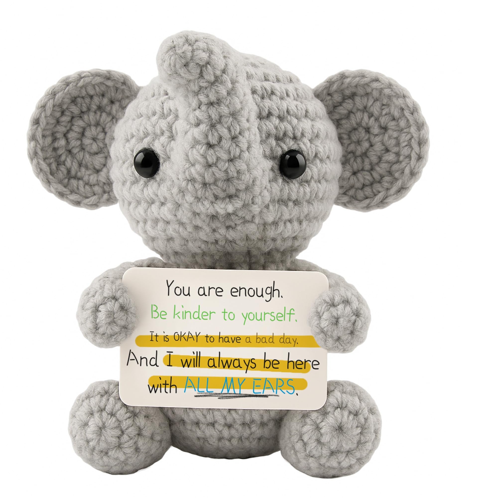 Handmade Crochet Elephant Plush – Inspirational Emotional Support Gift for Women