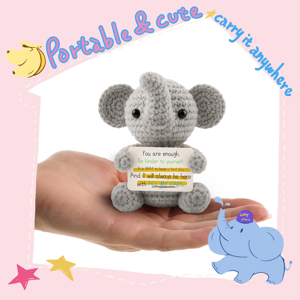 Handmade Crochet Elephant Plush – Inspirational Emotional Support Gift for Women