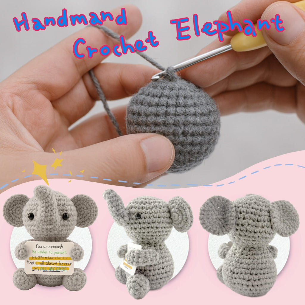 Handmade Crochet Elephant Plush – Inspirational Emotional Support Gift for Women