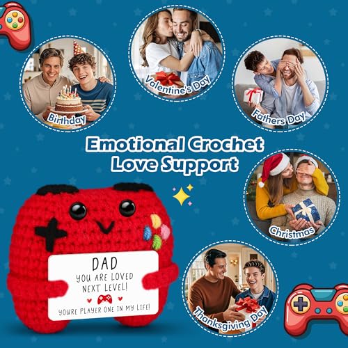 Handmade Crochet Game Controller Gift for Dad with 'Player One' Card - Busy Gaming Life
