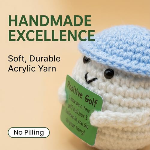 Handmade Crochet Golf Set – 3 Plushie Golf Balls, 6 Hats & Putter Trainer – Unique Desk Decor & Gift for Golf Lovers