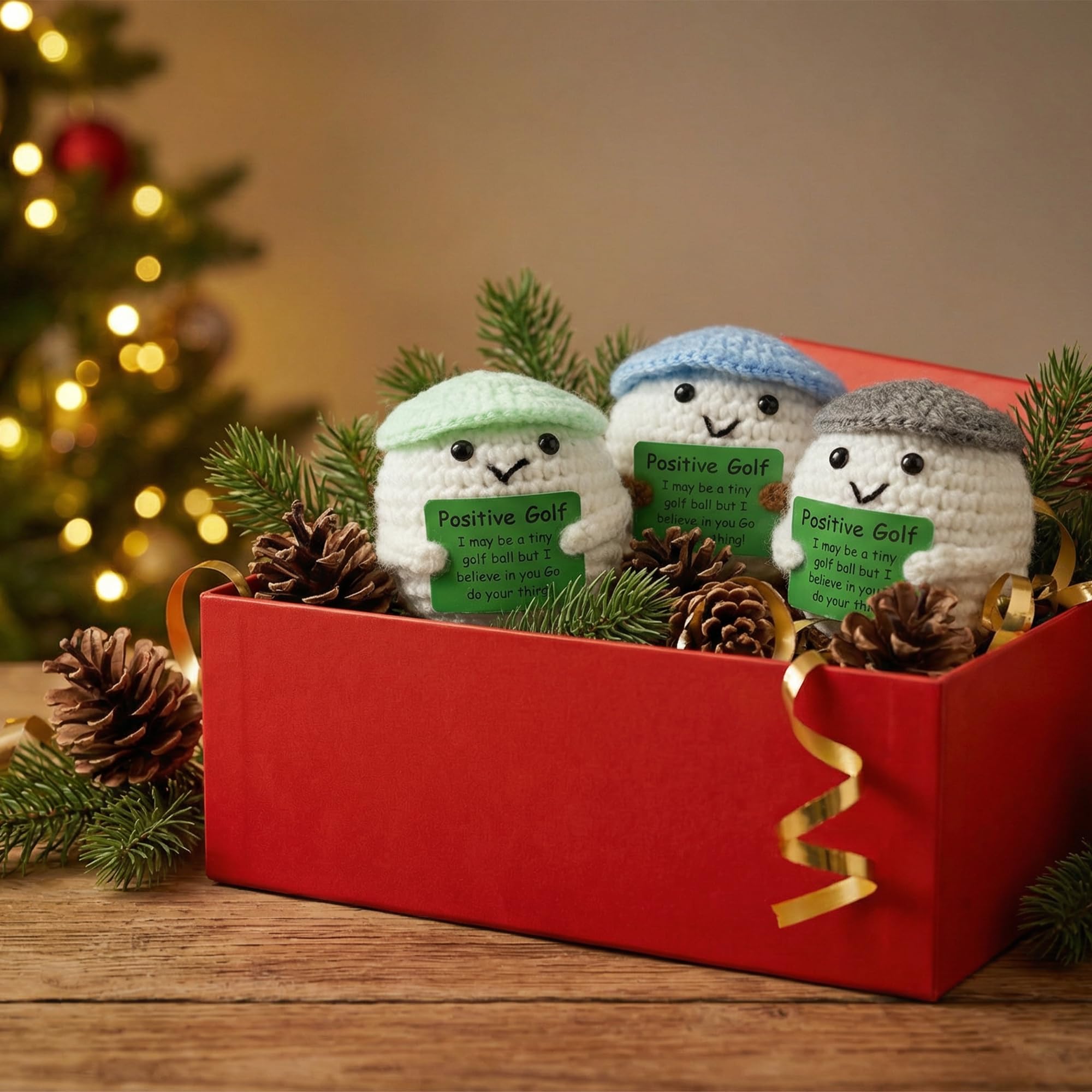 Handmade Crochet Golf Set – 3 Plushie Golf Balls, 6 Hats & Putter Trainer – Unique Desk Decor & Gift for Golf Lovers