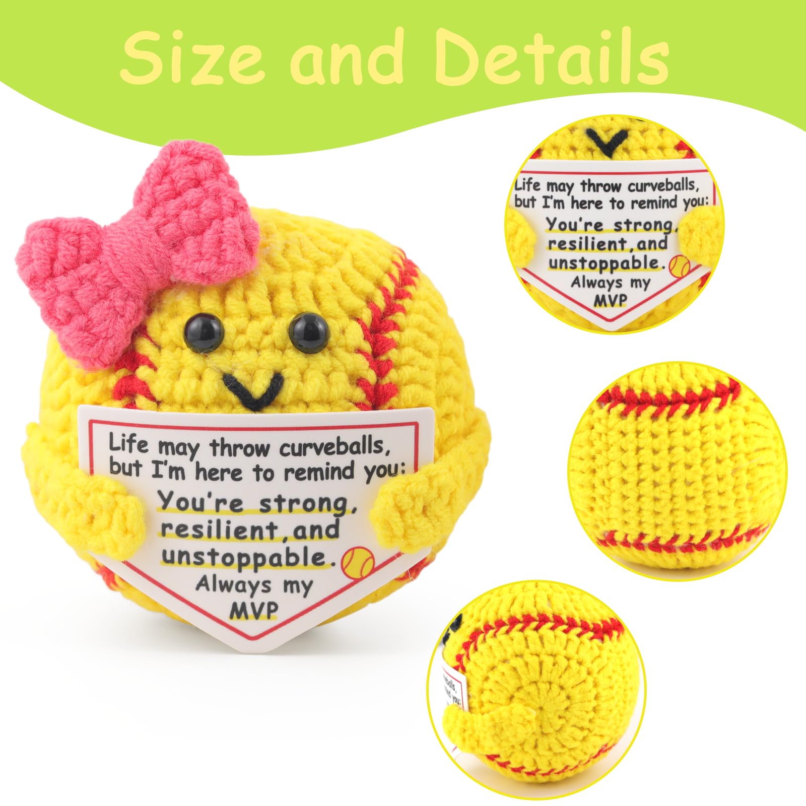 Handmade Crochet Softball Gift with Motivational Card – Rimvoe