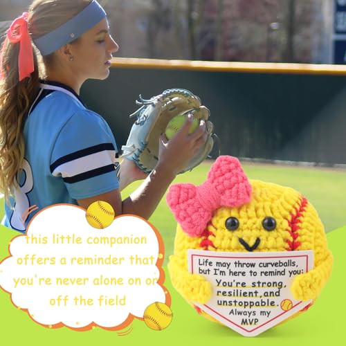 Handmade Crochet Softball Gift with Motivational Card – Rimvoe