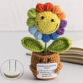 Handmade Crochet Sunflower Emotional Support Companion – 5.9" Plush with Wood Stand, Anxiety Relief Gift for Women