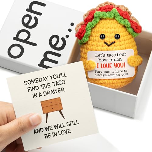 Handmade Crochet Taco Plush - Emotional Support Gift with 'Open Me' Surprise Box & I Love You Card