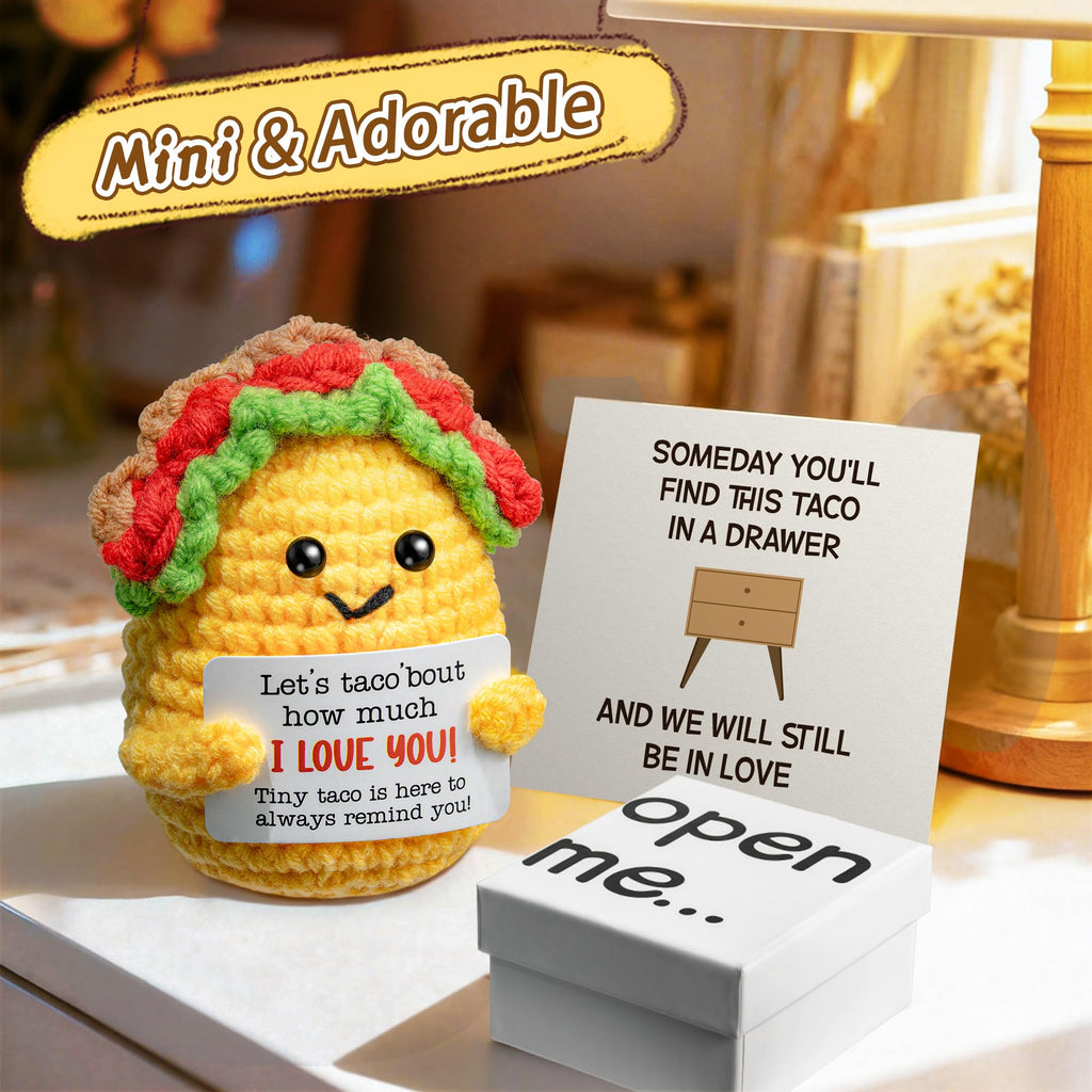 Handmade Crochet Taco Plush - Emotional Support Gift with 'Open Me' Surprise Box & I Love You Card