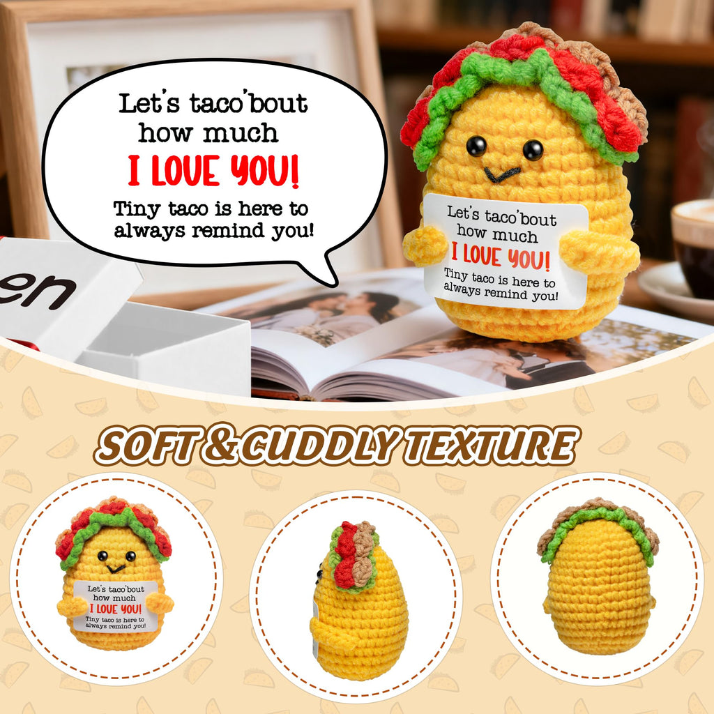 Handmade Crochet Taco Plush - Emotional Support Gift with 'Open Me' Surprise Box & I Love You Card