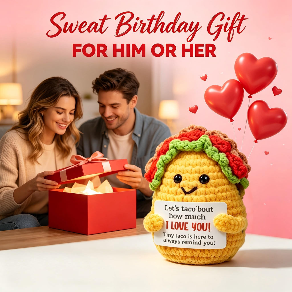 Handmade Crochet Taco Plush - Emotional Support Gift with 'Open Me' Surprise Box & I Love You Card