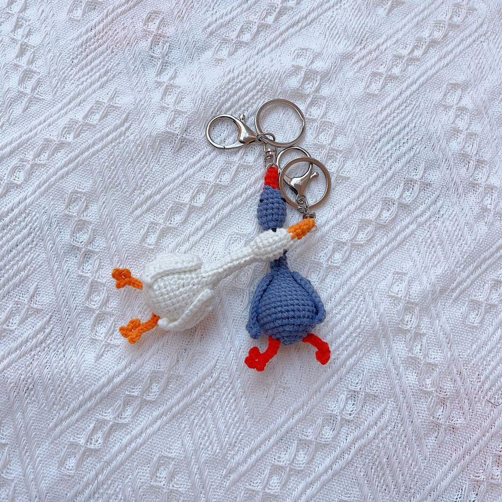 Handmade Crocheted White Goose Keychain – Soft Cotton Charm for Keys, Bags, or Couples Gift