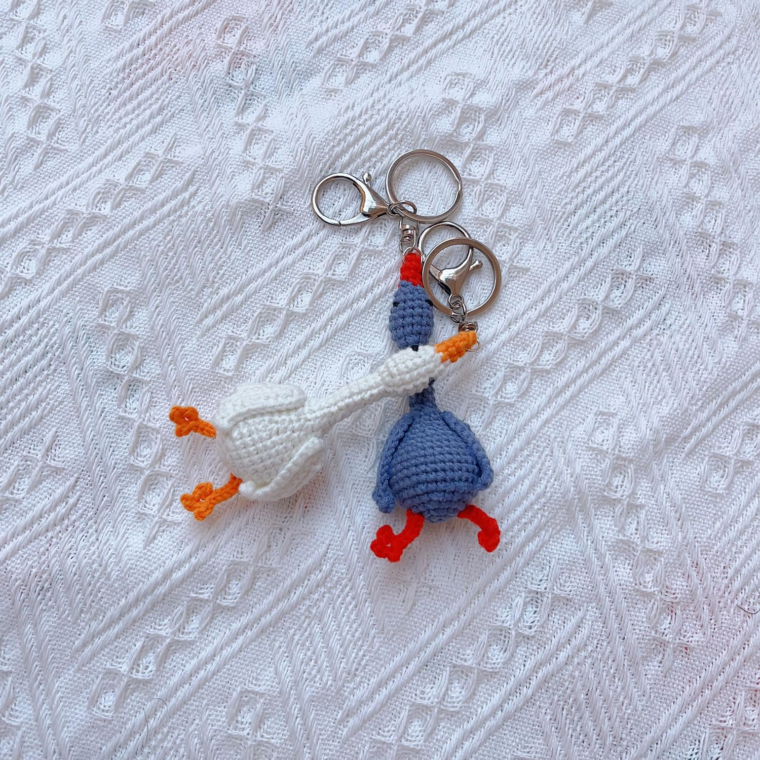 Handmade Crocheted White Goose Keychain – Soft Cotton Charm for Keys, Bags, or Couples Gift