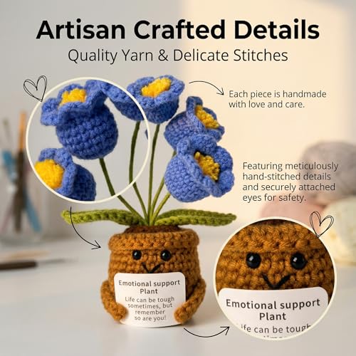 Handmade Lily of the Valley Crochet Flowers Plush - 6-Inch Soft Wool Yarn Desk Decor for Anxiety Relief, Unique Gift for Women Men Teachers