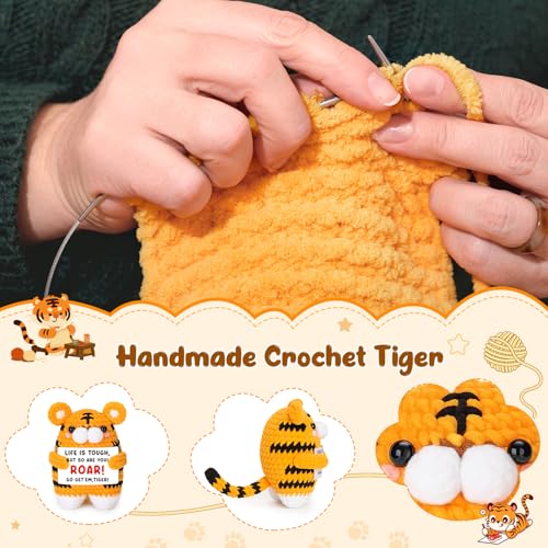 Handmade Mini Crochet Tiger Graduation Gift with Affirmation Card - FEFAMM