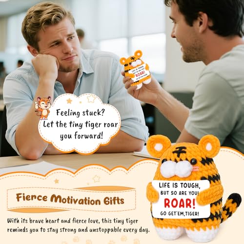 Handmade Mini Crochet Tiger Graduation Gift with Affirmation Card - FEFAMM