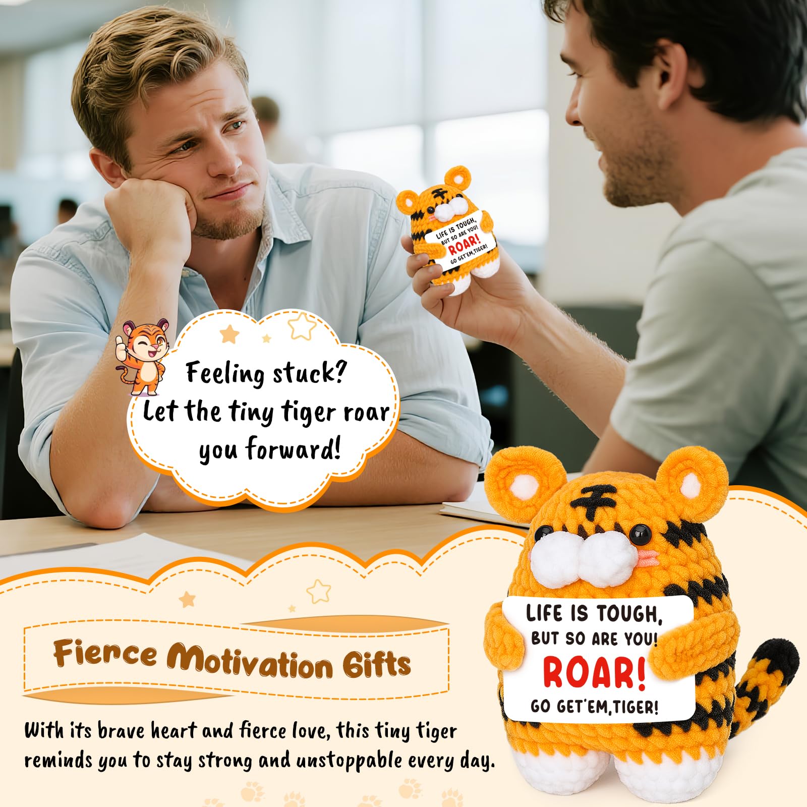 Handmade Mini Crochet Tiger Graduation Gift with Affirmation Card - FEFAMM