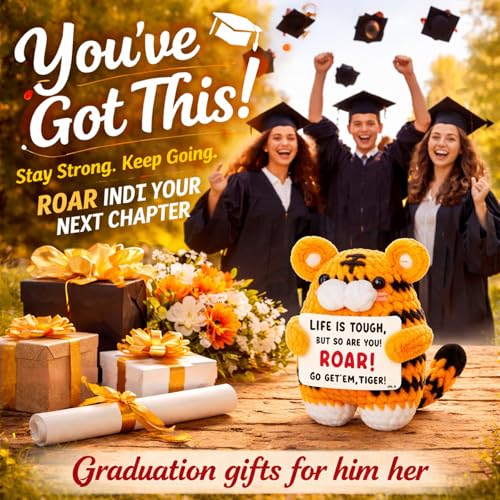 Handmade Mini Crochet Tiger Graduation Gift with Affirmation Card - FEFAMM
