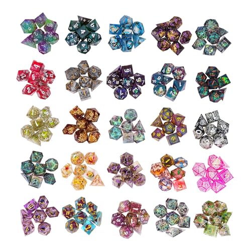 Handmade Resin Mystery Sharp Edge Dice Set – 7 Piece Polyhedral Set for D&D and RPG Games