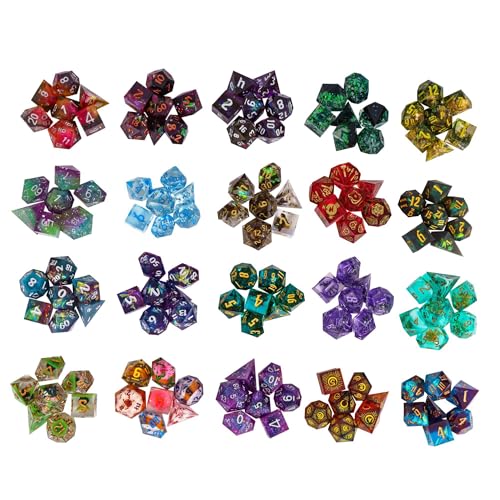 Handmade Resin Mystery Sharp Edge Dice Set – 7 Piece Polyhedral Set for D&D and RPG Games