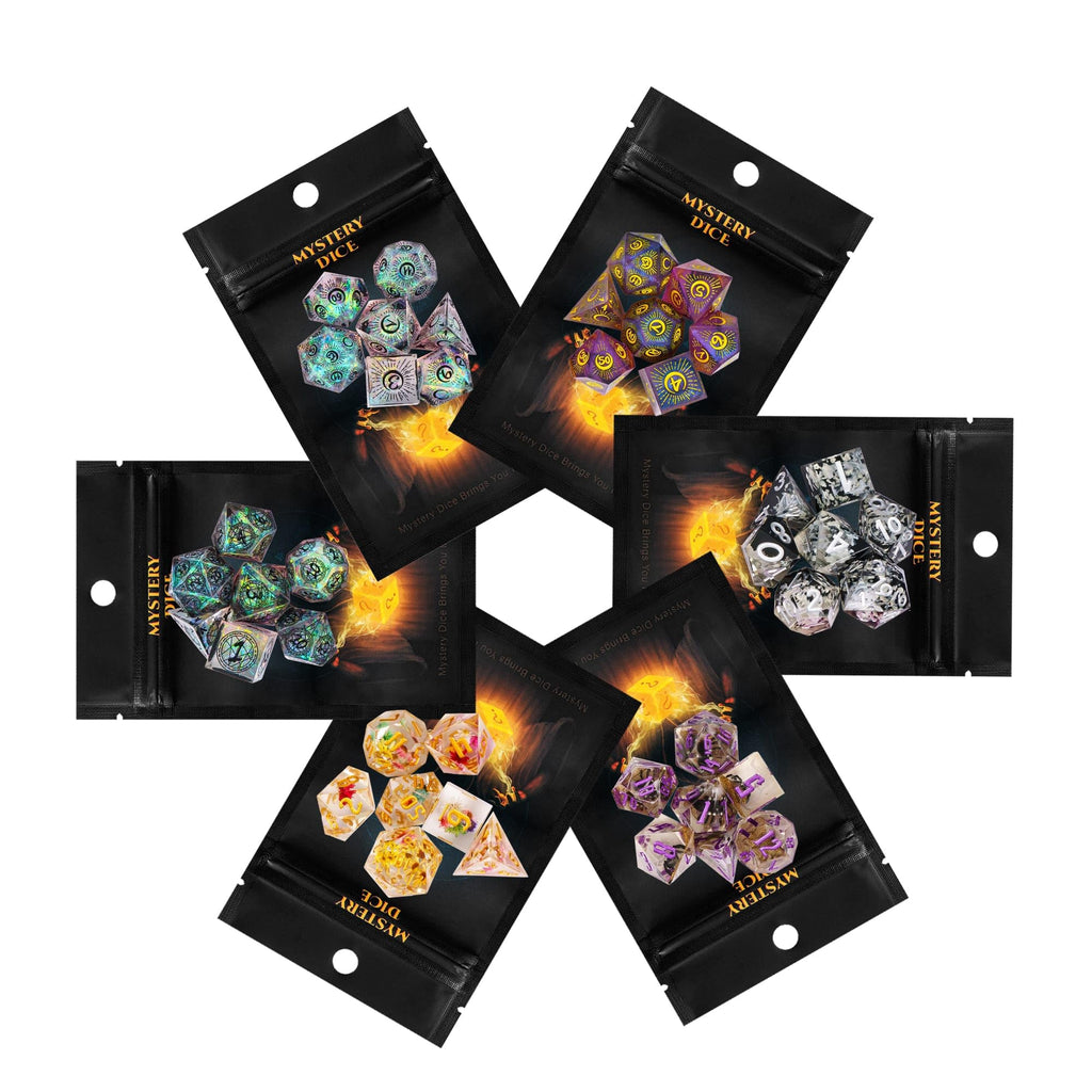 Handmade Resin Mystery Sharp Edge Dice Set – 7 Piece Polyhedral Set for D&D and RPG Games