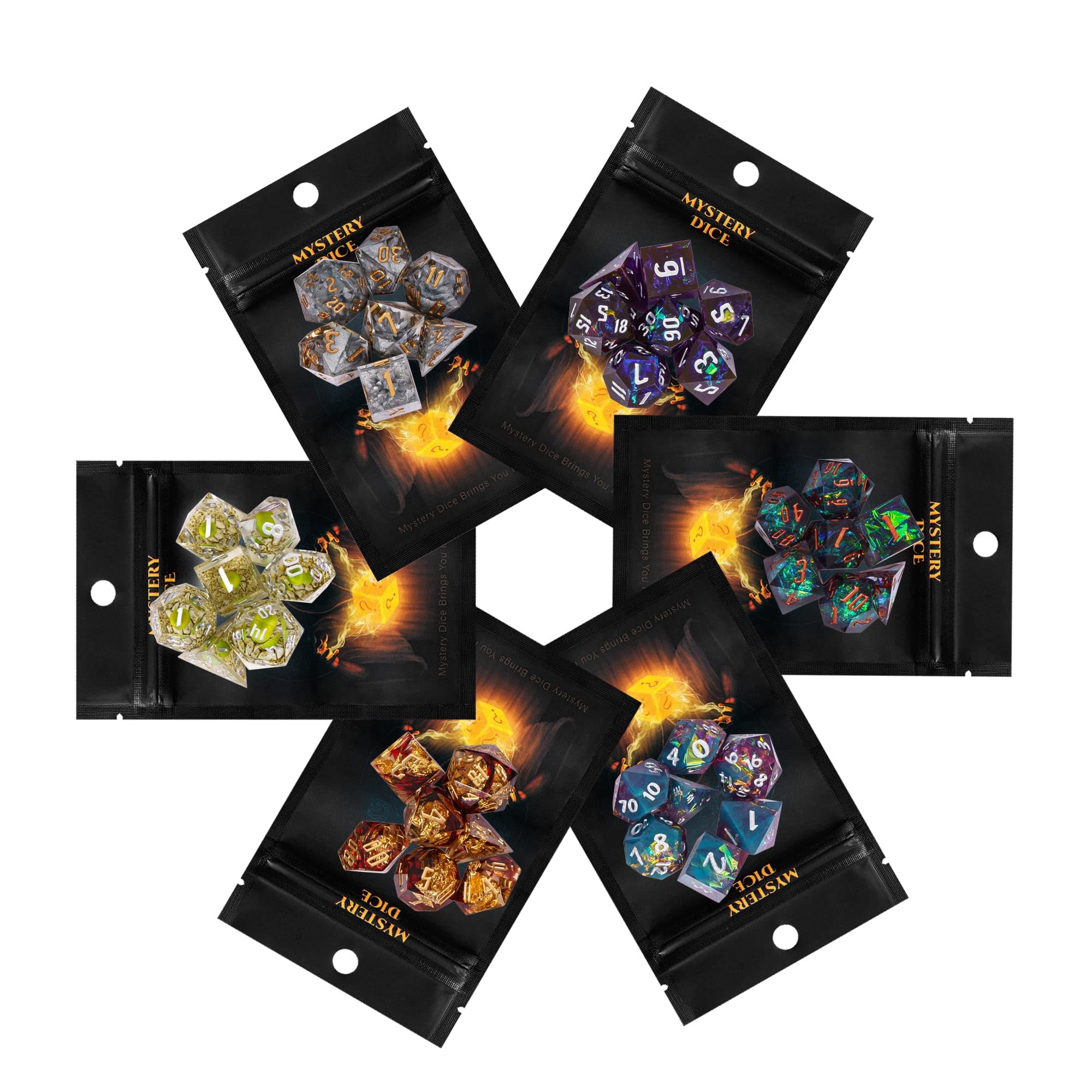 Handmade Resin Mystery Sharp Edge Dice Set – 7 Piece Polyhedral Set for D&D and RPG Games