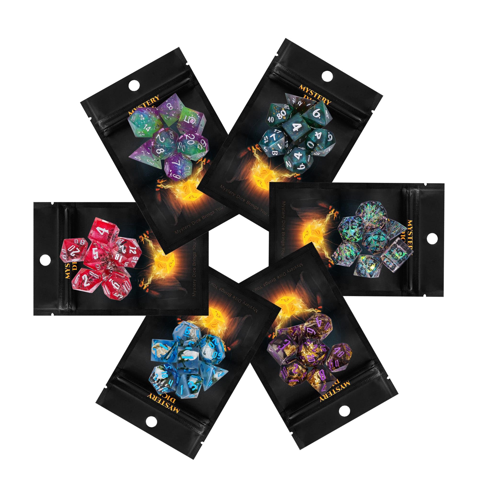 Handmade Resin Mystery Sharp Edge Dice Set – 7 Piece Polyhedral Set for D&D and RPG Games