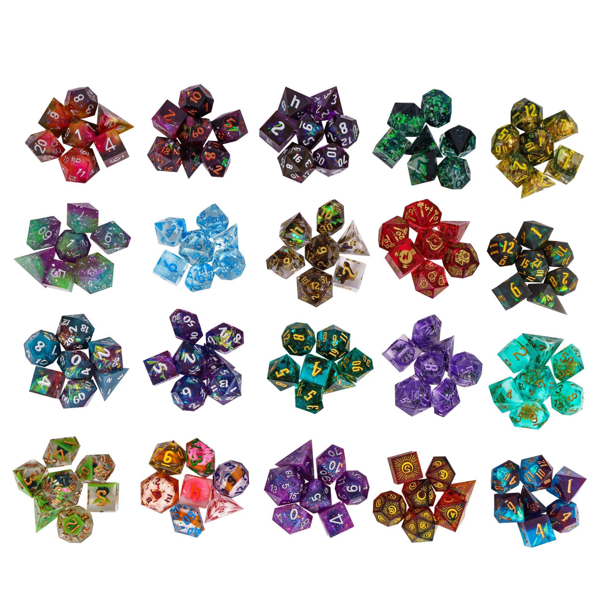 Handmade Resin Mystery Sharp Edge Dice Set – 7 Piece Polyhedral Set for D&D and RPG Games