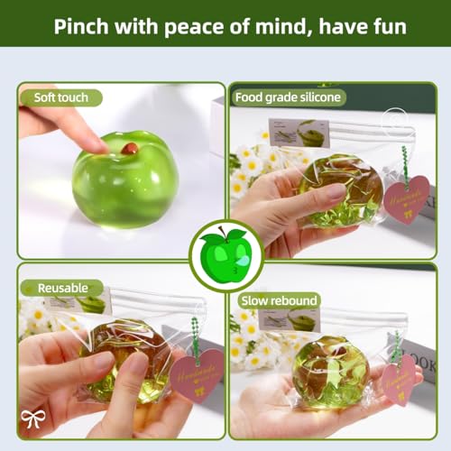 Handmade TABA Clear Apple Squishy – Jumbo Mochi Stress Relief Toy, Non-Toxic Silicone Fidget for Kids & Adults