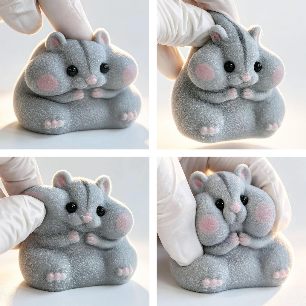 Handmade Taba Squishy Hamster Toy – Gray, Soft Silicone Mochi Furry Fidget for Stress Relief