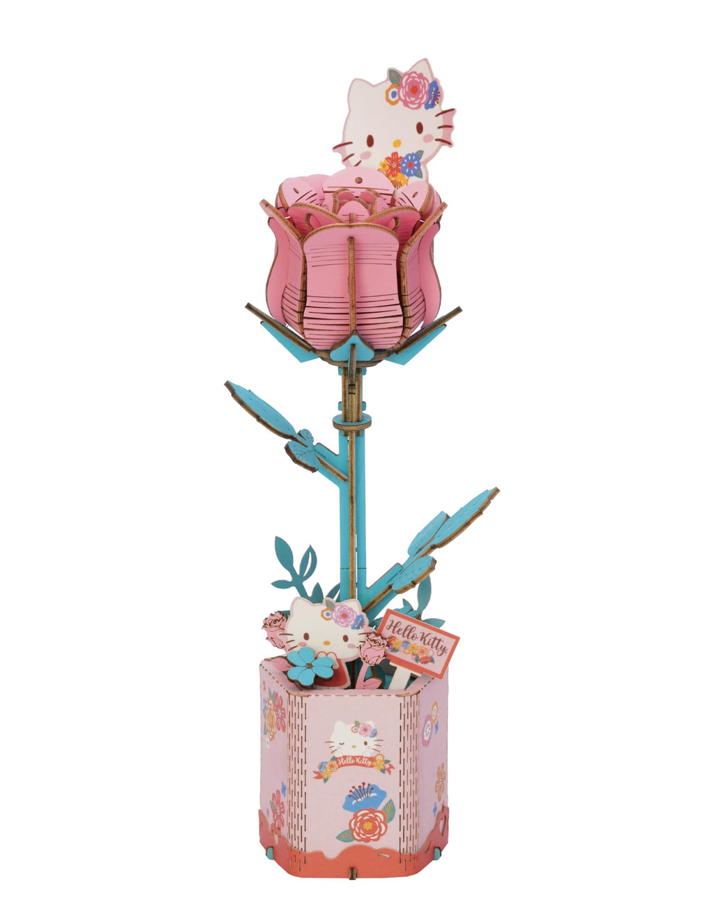 Hands Craft Hello Kitty Pink Rose 3D Wooden Puzzle – DIY Flower Model for Adults & Kids