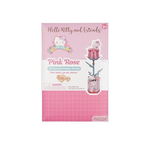 Hands Craft Hello Kitty Pink Rose 3D Wooden Puzzle – DIY Flower Model for Adults & Kids
