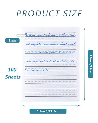 Handwriting Paper for Kindergarten – 100 Sheets, Double-Sided, 8.5x11 Inches, Ruled Practice Paper by Lyuzecheean