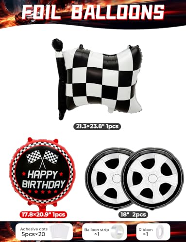 Haolongfa 103-Piece Race Car Balloon Arch Kit – Red, Black & Silver for Racing Birthday Party