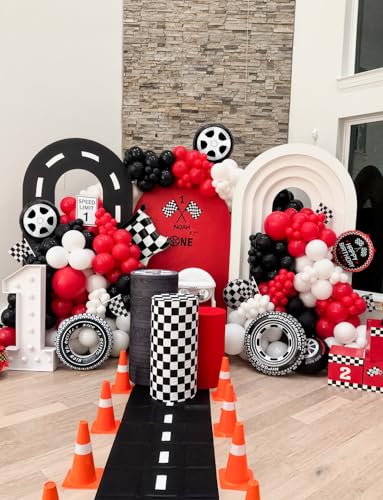 Haolongfa 103-Piece Race Car Balloon Arch Kit – Red, Black & Silver for Racing Birthday Party