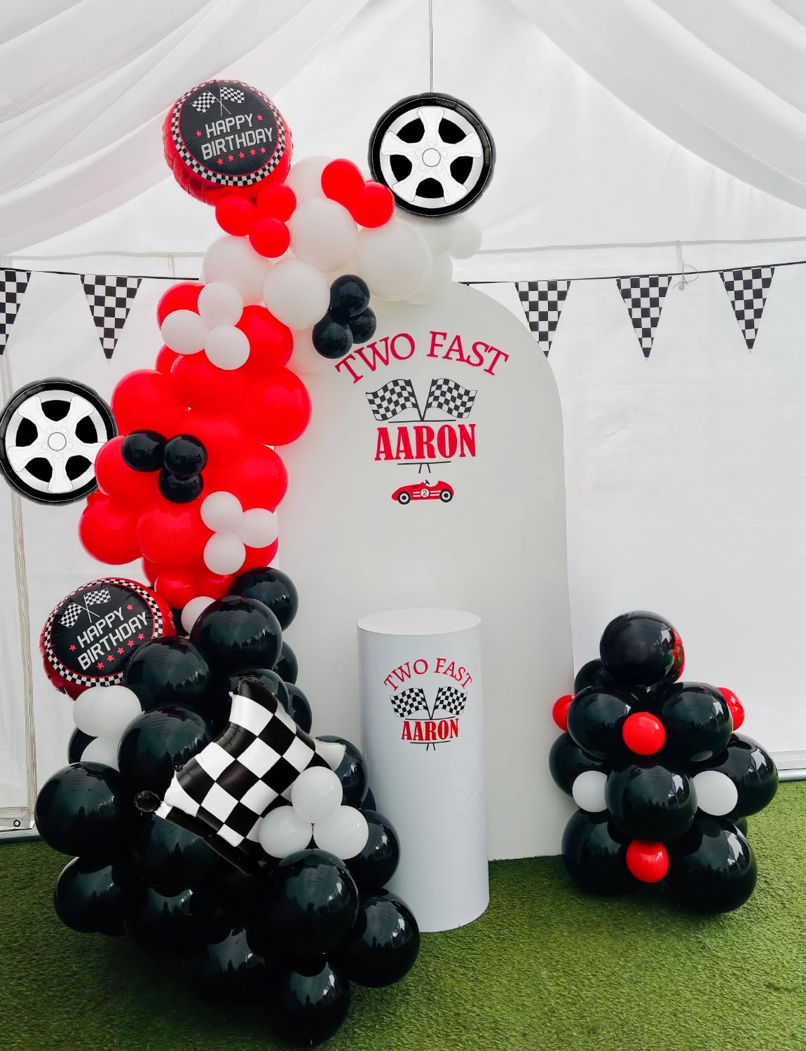 Haolongfa 103-Piece Race Car Balloon Arch Kit – Red, Black & Silver for Racing Birthday Party