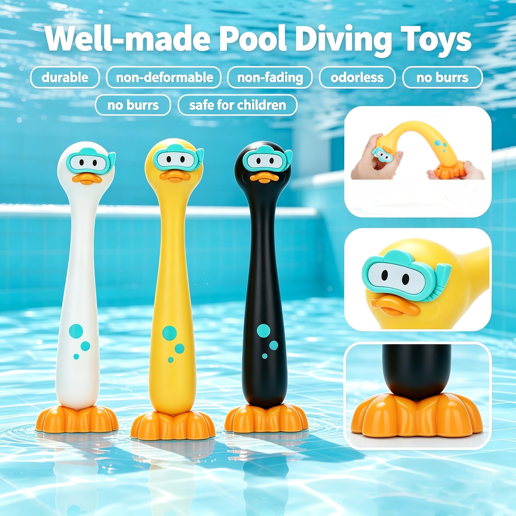 haomsj Duck Diving Sticks – 3-Pack Underwater Sinking Pool Toys for Kids Ages 4-12