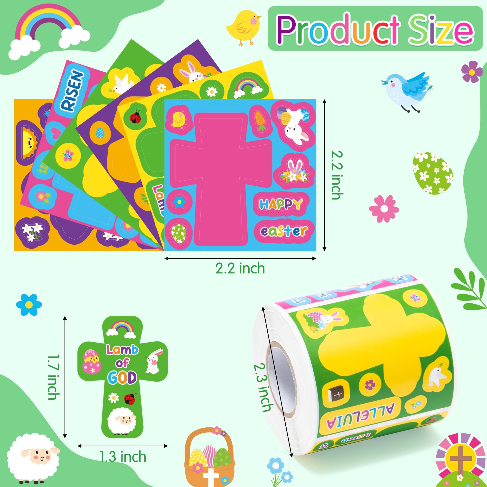 Haooryx 300Pcs Easter Cross Stickers - Self-Adhesive Paper, Repositionable, 6 Designs, for Crafts & Decor