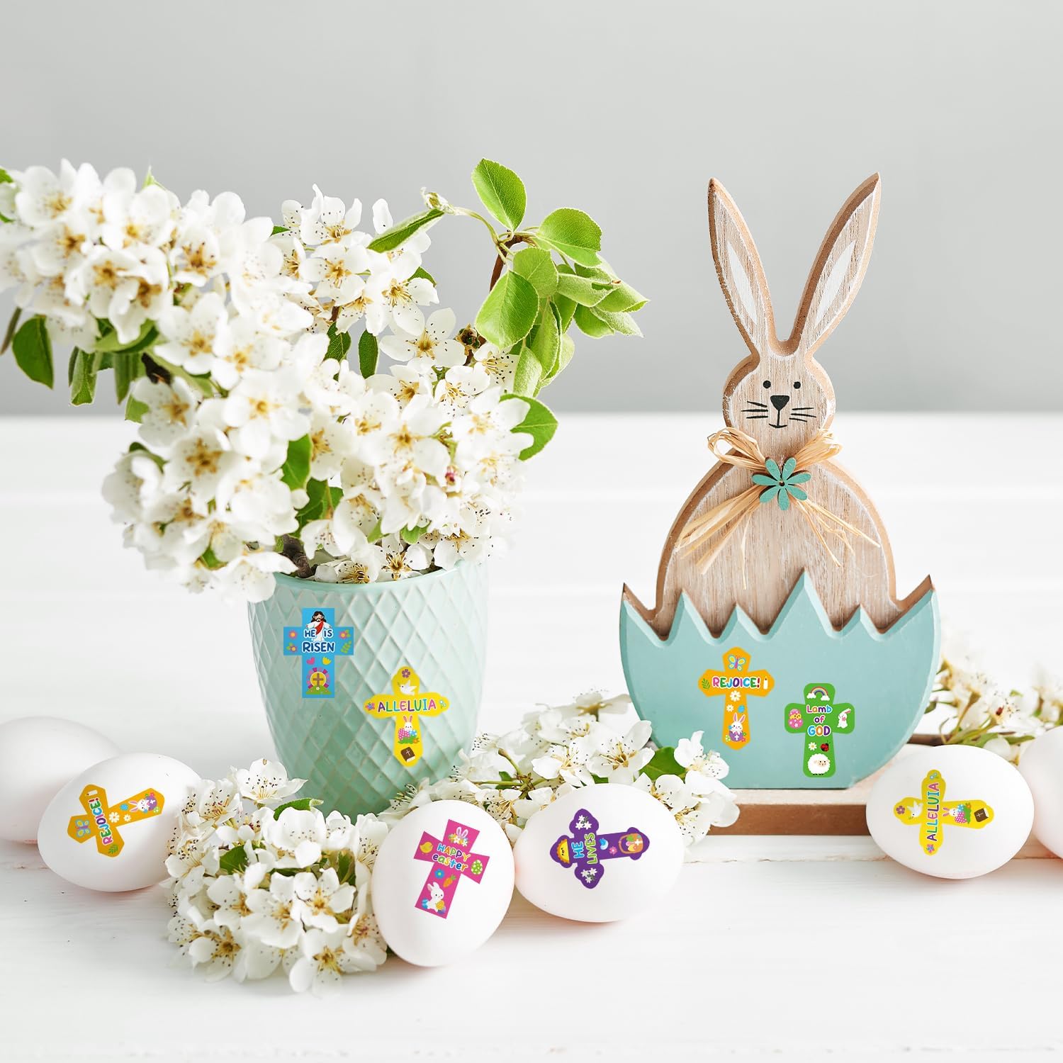 Haooryx 300Pcs Easter Cross Stickers - Self-Adhesive Paper, Repositionable, 6 Designs, for Crafts & Decor