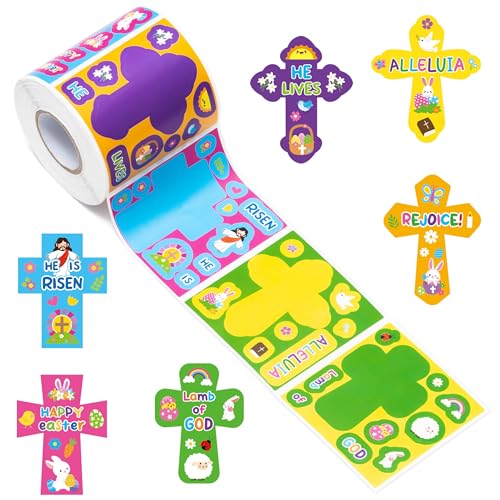Haooryx 300Pcs Easter Cross Stickers - Self-Adhesive Paper, Repositionable, 6 Designs, for Crafts & Decor