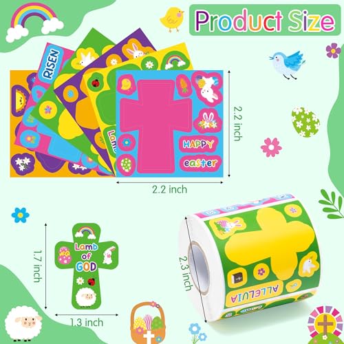 Haooryx 300Pcs Easter Cross Stickers - Self-Adhesive Paper, Repositionable, 6 Designs, for Crafts & Decor