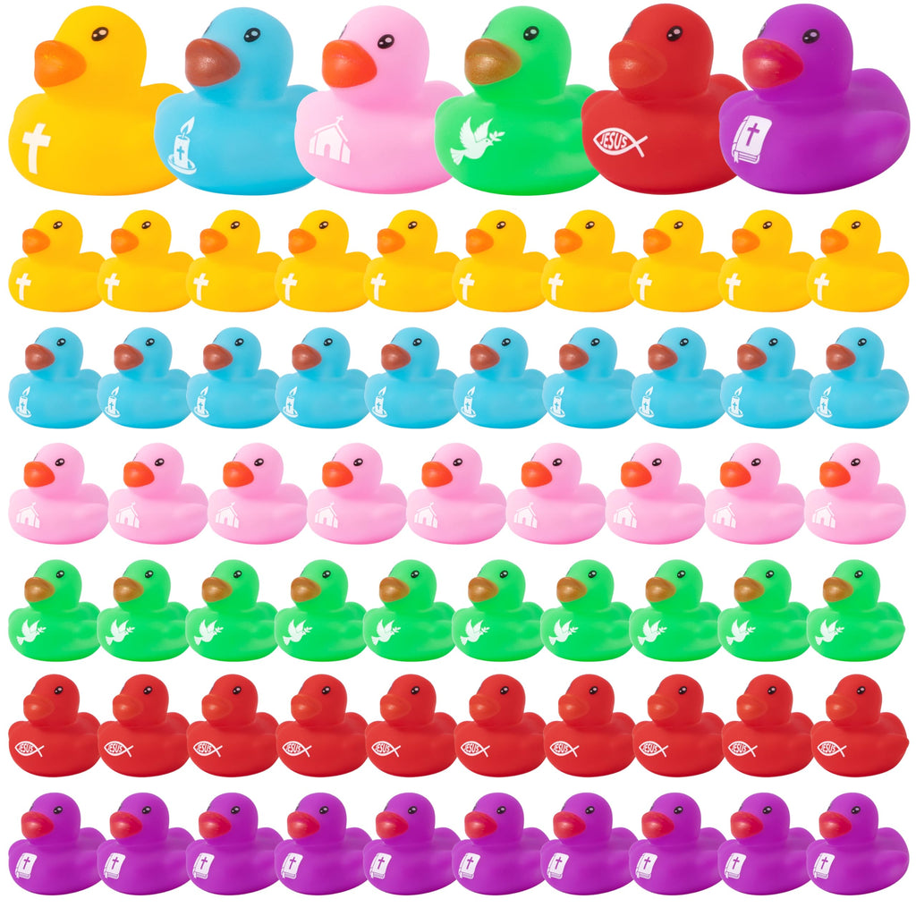Haooryx Christian Mini Rubber Duck (120-Pack) - Religious Novelty Squeak Toys for Church Events, Easter Baskets