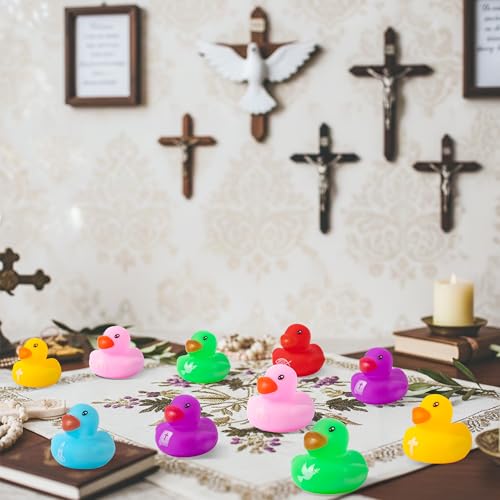 Haooryx Christian Mini Rubber Duck (120-Pack) - Religious Novelty Squeak Toys for Church Events, Easter Baskets