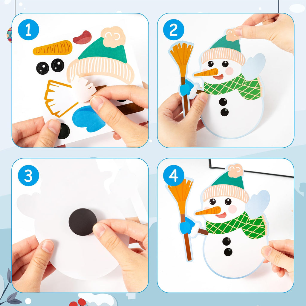 Haooryx DIY Snowman Magnet Craft Kit - 30 Sets Make Your Own Snowman Magnets for Christmas Decor, Classroom Art Projects, Fridge Decoration